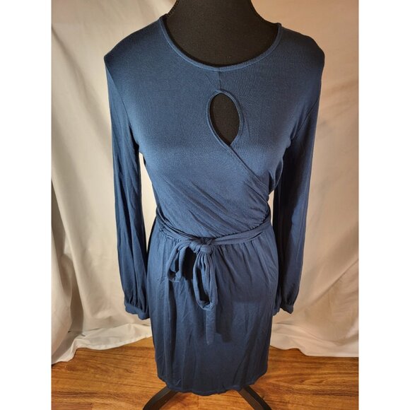 Amour Vert Teal Blue Modal Size XS Keyhole Long Sleeve Dress - Picture 1 of 7